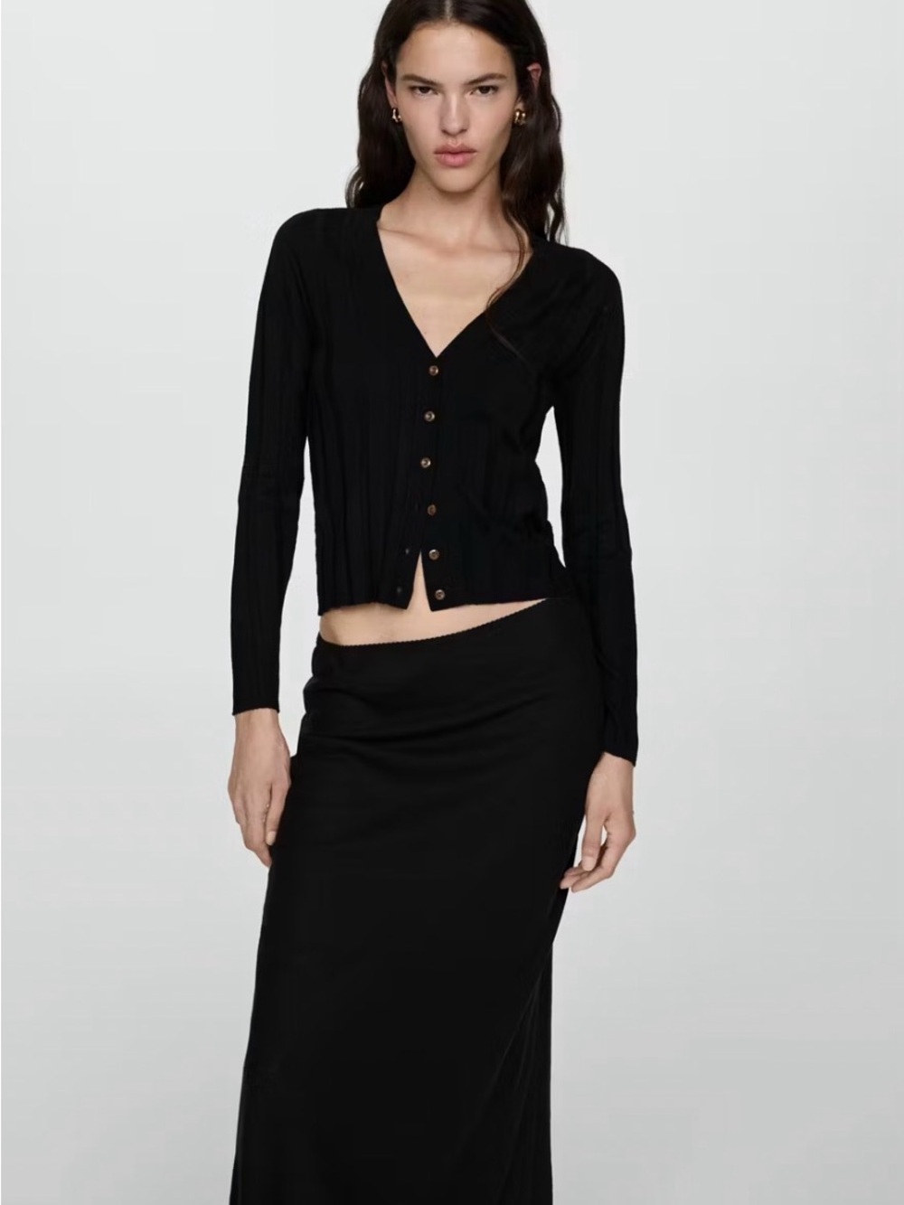 MANGO BUTTON RIB KNIT CARDIGAN BLACK SIZE XL .